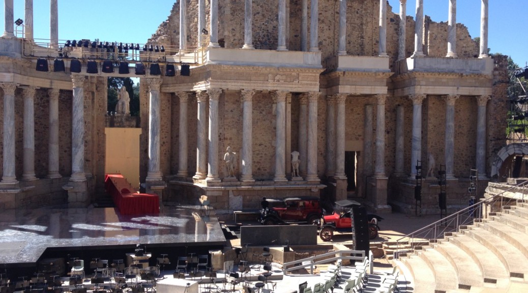 Mérida's Teatro Romano, getting set up for a play the evening we visited